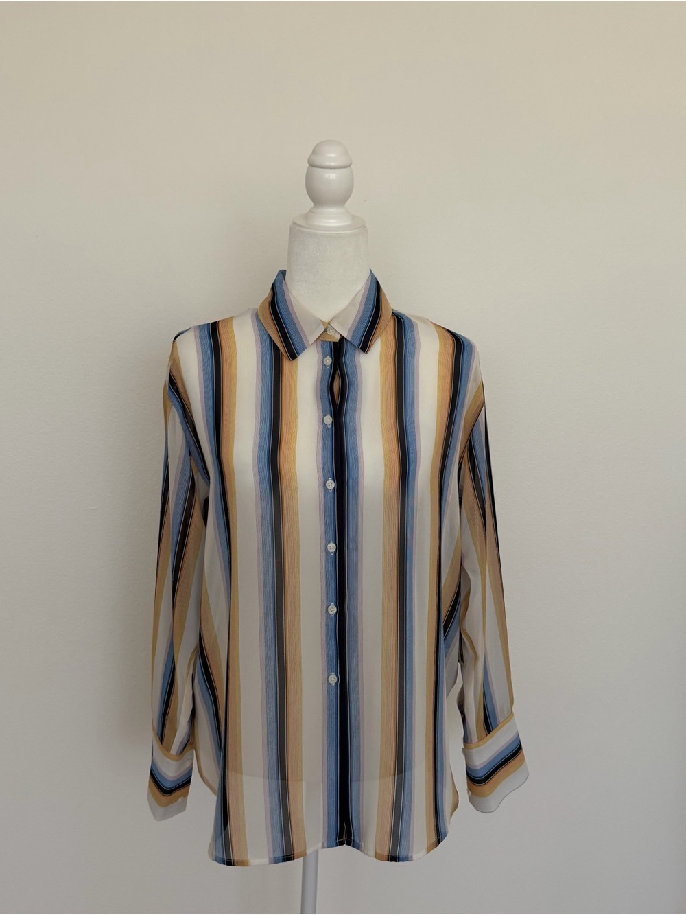 NWT Worthington Sheer Vertical Stripe Button Down Blouse Size XS